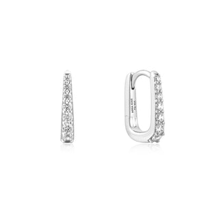 Silver Oval Pavé Huggies