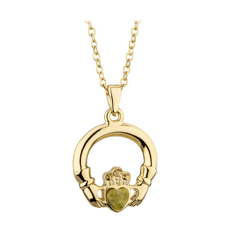 Gold Plated Connemara Marble Claddagh Pendant