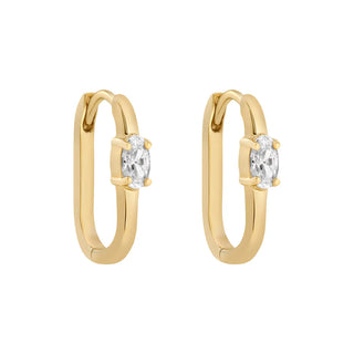 Gold Oval Cz Chunky Rectangle Huggie Earrings