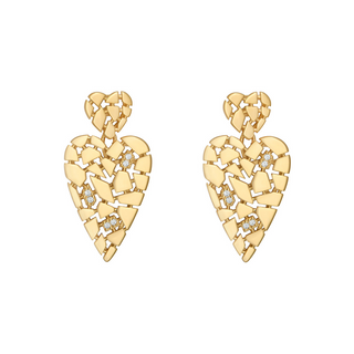 Gold Plated Cz Large Heart Drop Earrings
