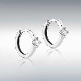 9CT WHITE GOLD CZ 13MM POLISHED HOOP CREOLE EARRINGS