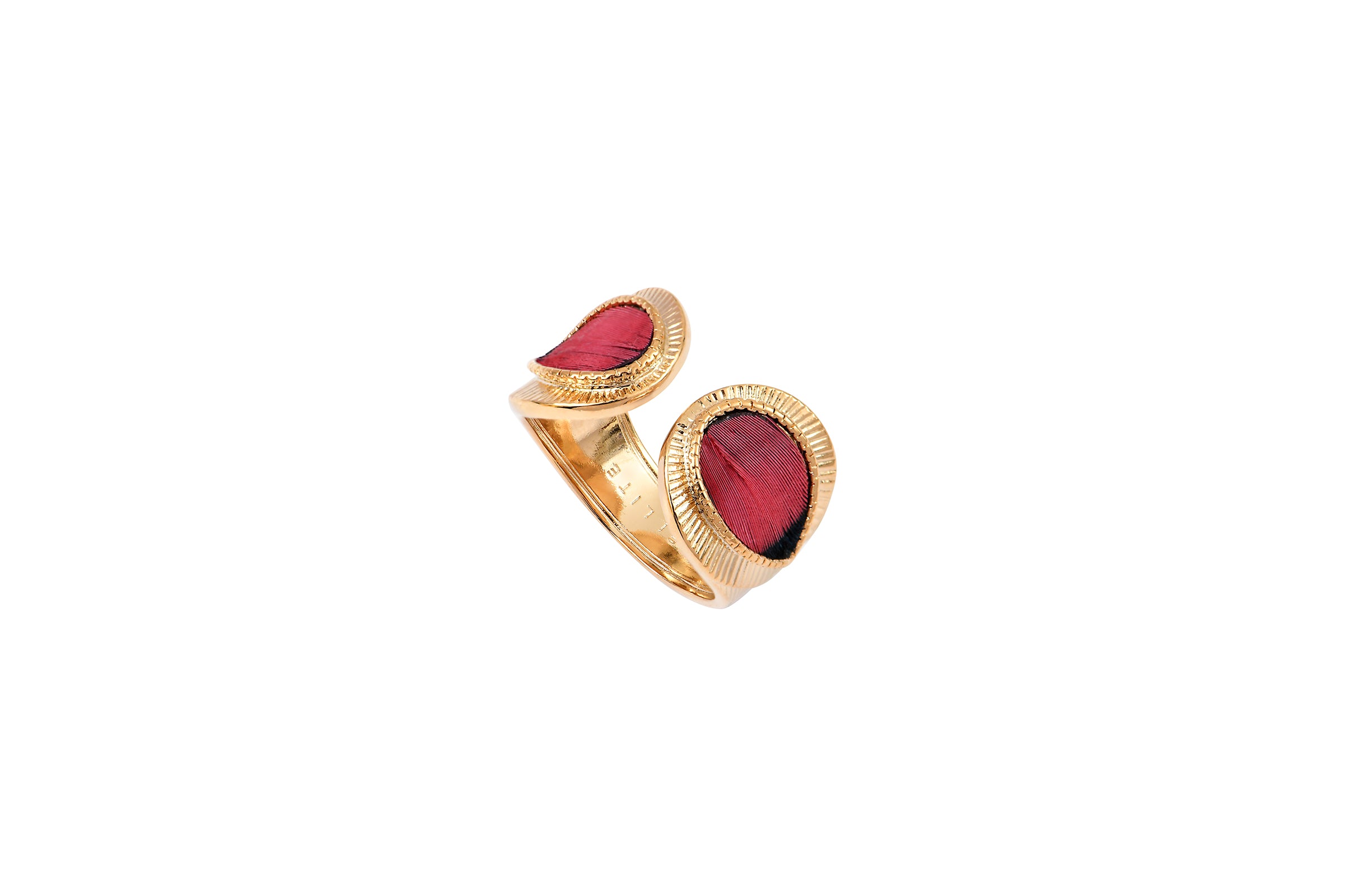 DOUBLE FEATHER ADJUSTABLE RING IN RED