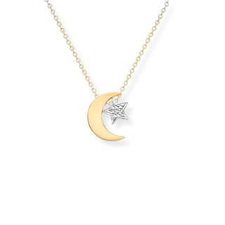 Moon and Diamond Cut Star  Necklace