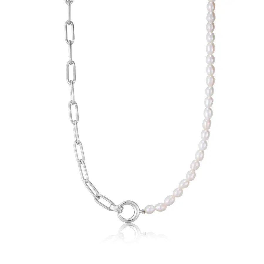Silver Pearl Chunky Link Necklace