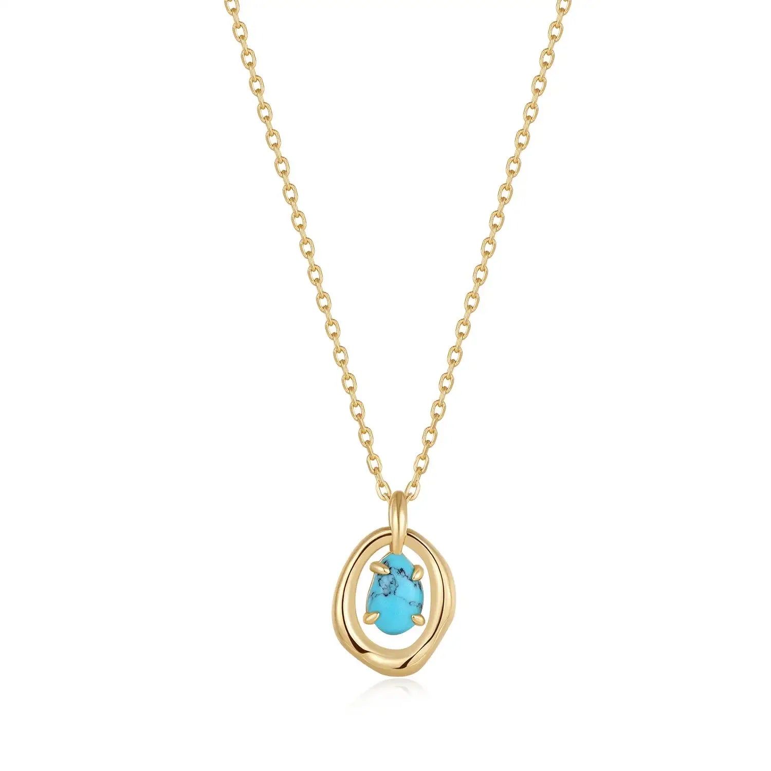 Turquoise Wave Circle Pendant Necklace Gold