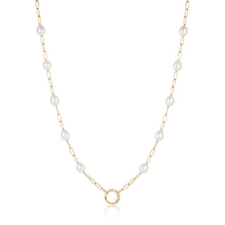 Zoom Gold Pearl Chain Charm Connector Necklace