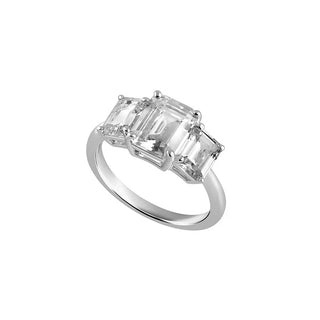 Silver Emerald Cut CZ Ring