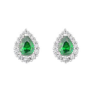 Sterling Silver Emerald & Cz Pear Cluster Stud Earrings
