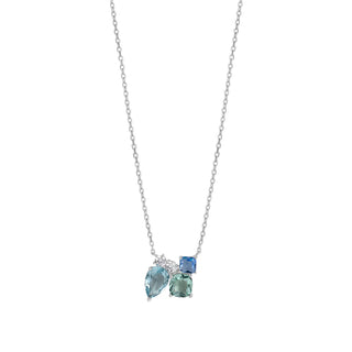 Silver Multi Shaped Blue & Green Necklace