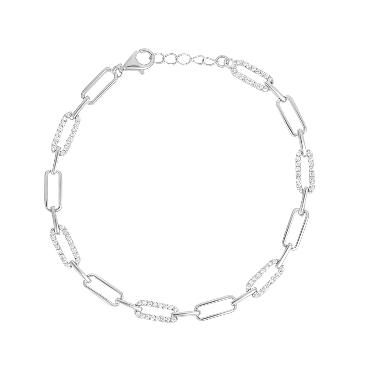 Sterling Silver Cz Open Oval Link Bracelet