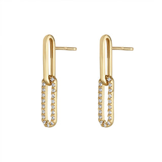 9ct Gold Cz Oval Chain Link Drop Earrings