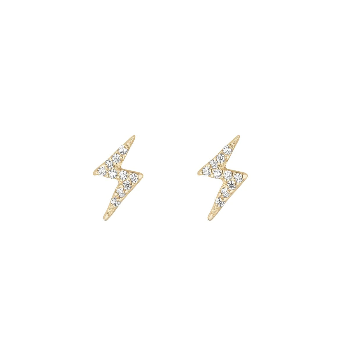 Gold CZ Lightning Bolt Stud Earrings