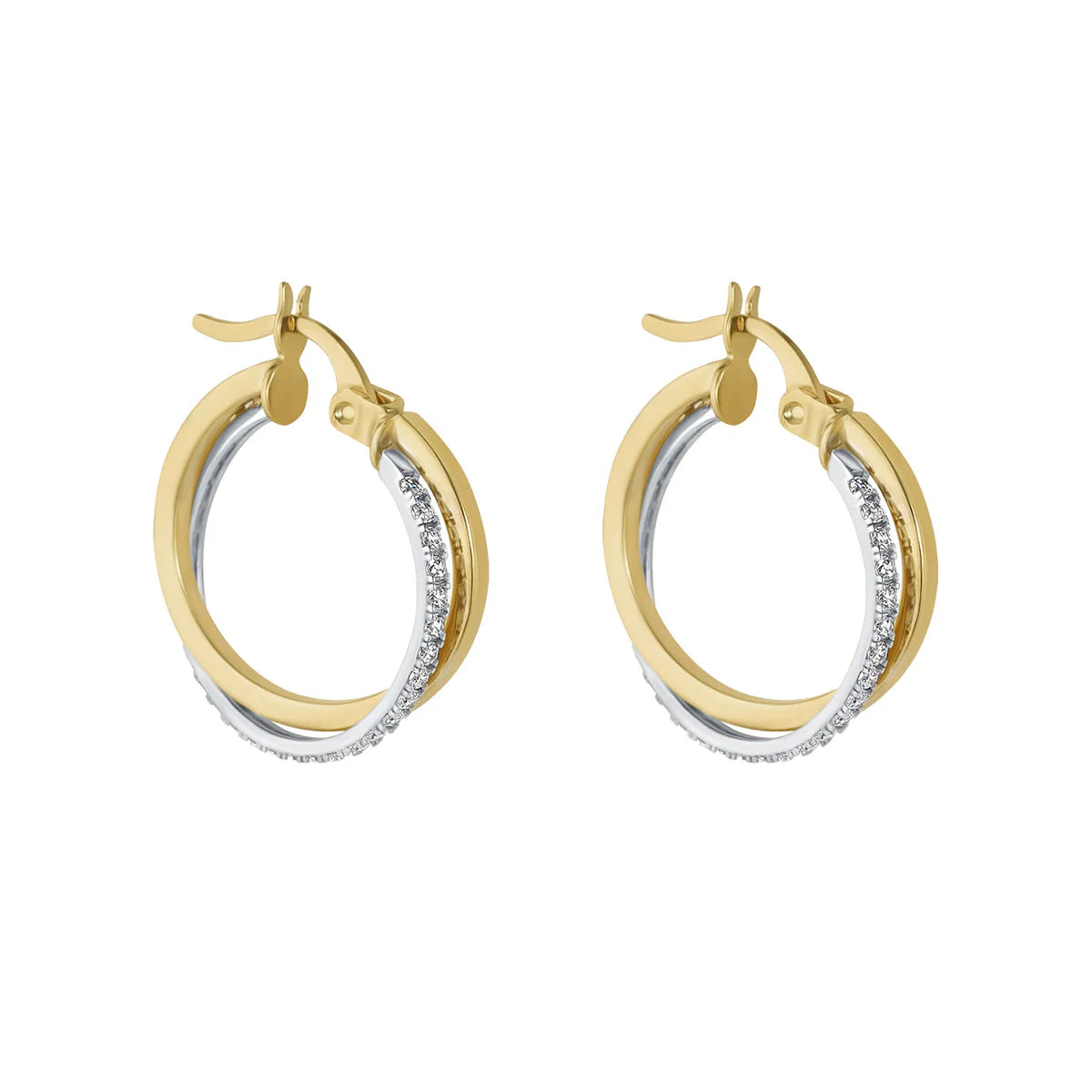 9ct Gold Cz Double Twisted Hinged Hoop Earrings