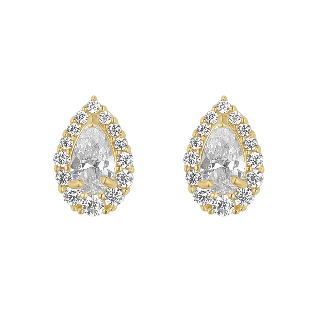 9ct Gold Cz Pear Cluster Stud Earrings