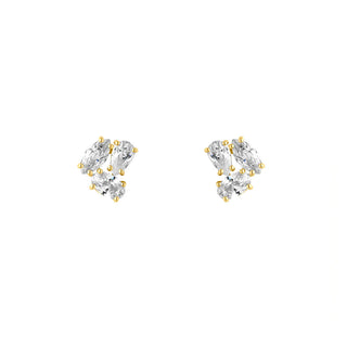 9ct Gold Cz Oval Marquise Pear Cluster Earrings