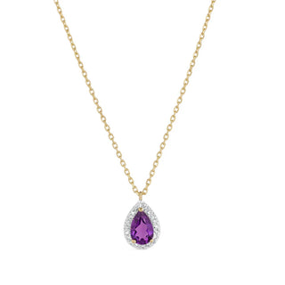 9ct Gold Diamond & Amethyst Teardrop Pendant