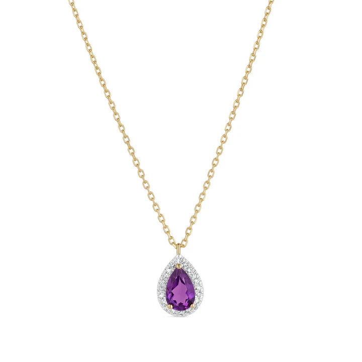 9ct Gold Diamond & Amethyst Teardrop Pendant