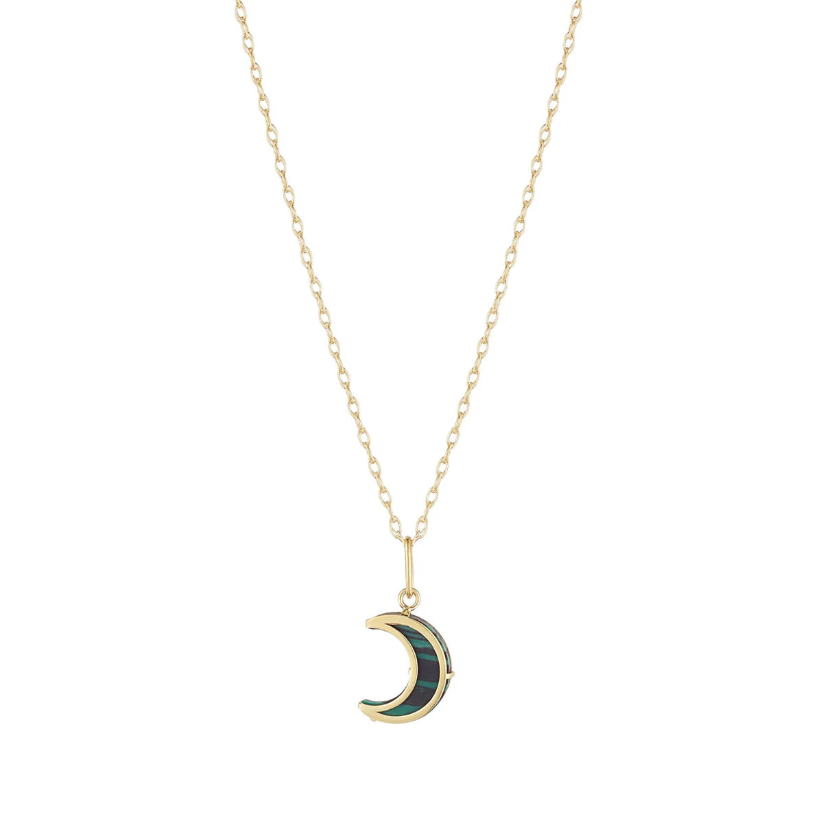 9ct Gold Cz Malachite Moon Pendant