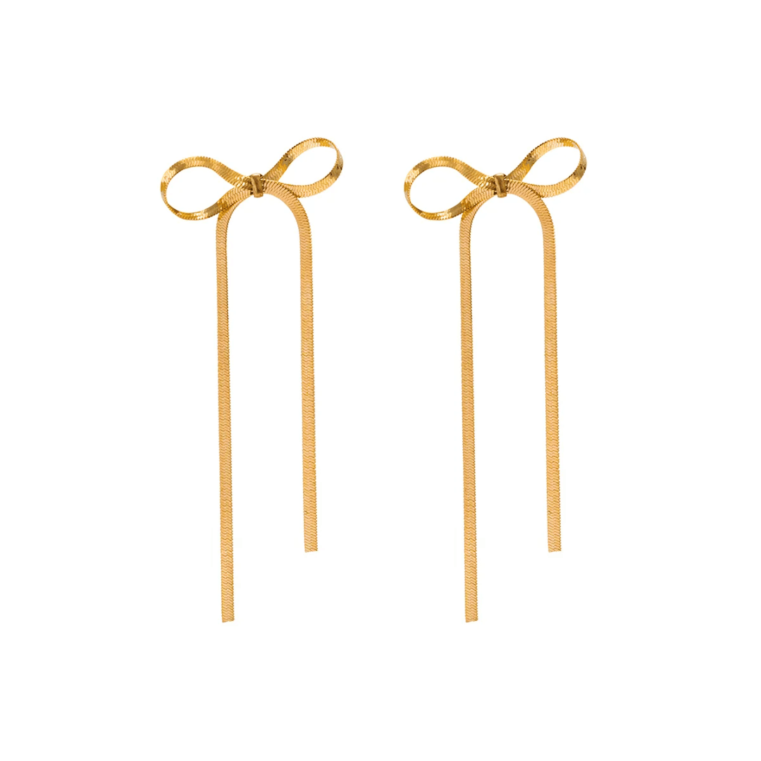 Gold Bow Drop Earring