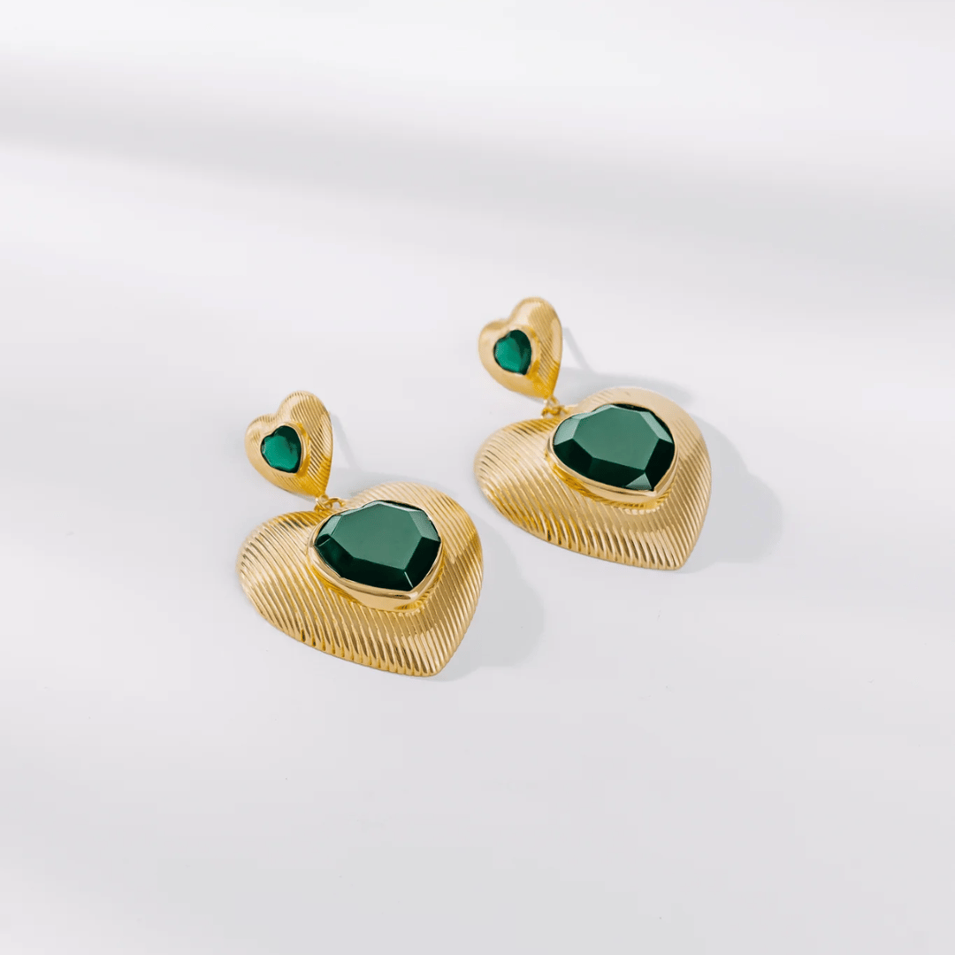 ODL | Heart Drop Emerald Earrings