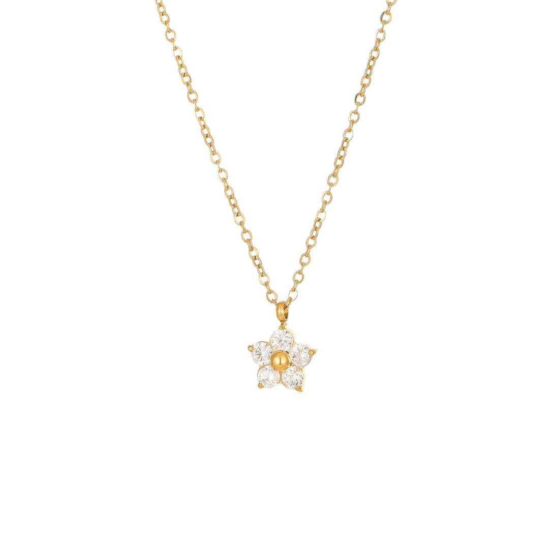 Gold CZ Dainty Flower Necklace