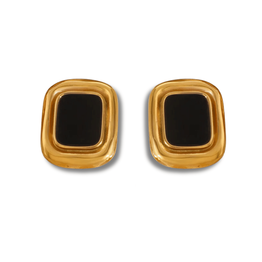 Vintage Black Enamel Square Earrings