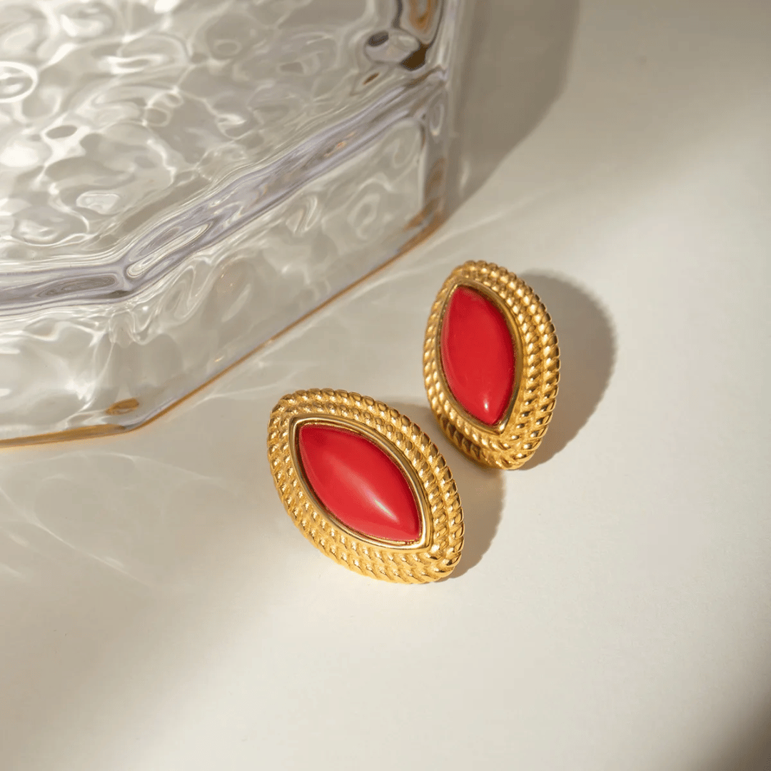 Vintage Almond Earrings in Red