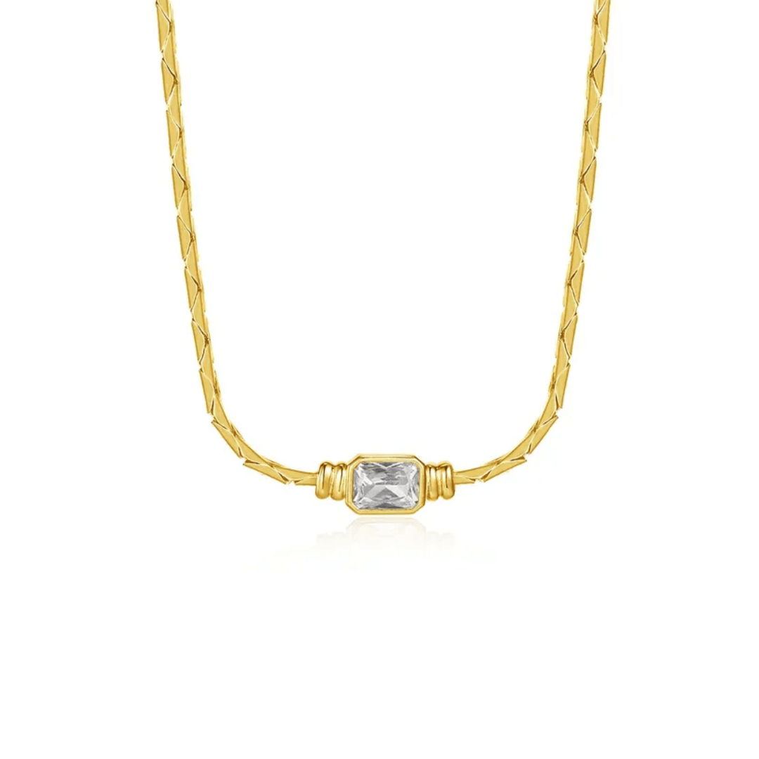 Gold Emerald Cut Bezel Necklace