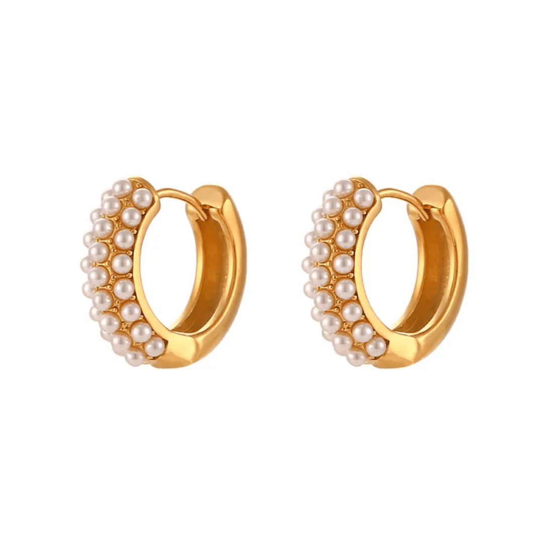 Gold Pearl Embedded Hoops