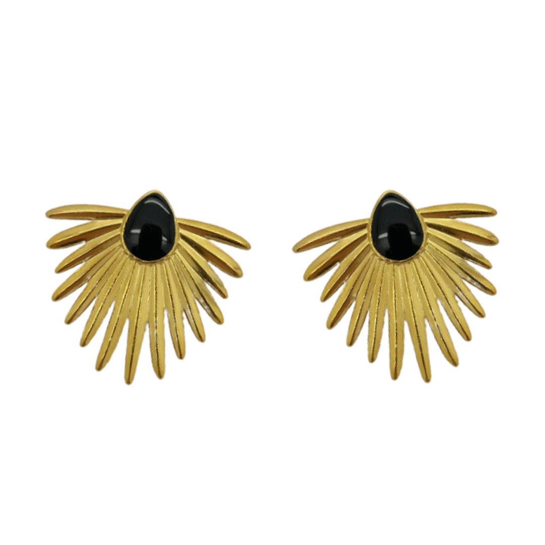 Black Onyx Fan Earrings