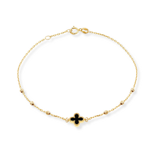 Black Onyx Clover DC Ball Bracelet