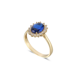 9ct Gold Sapphire CZ Halo Ring