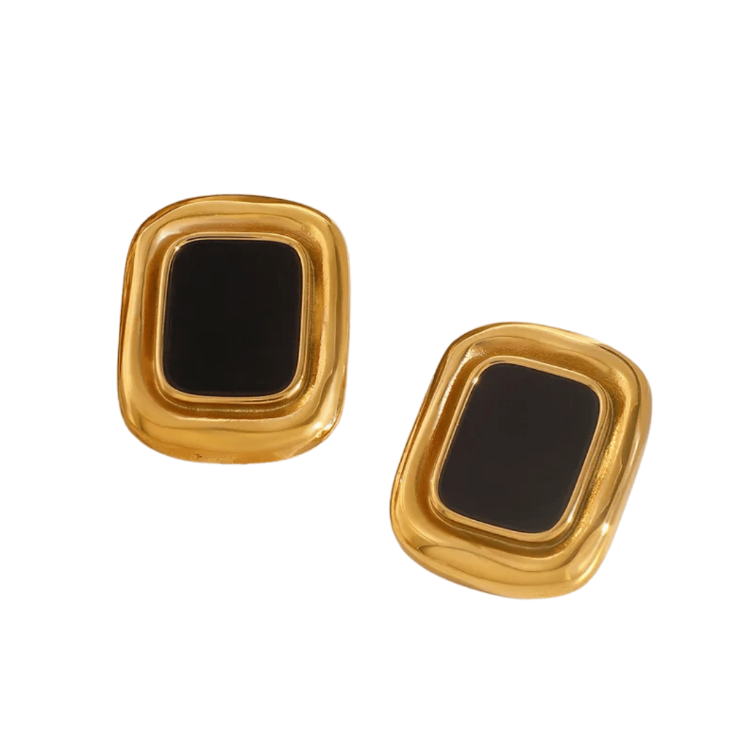 Vintage Black Enamel Square Earrings