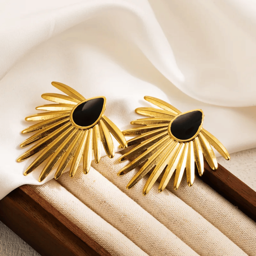 Black Onyx Fan Earrings