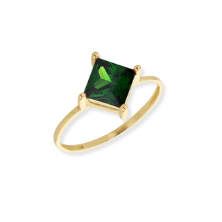 Green Princess Cut CZ Solitaire Ring
