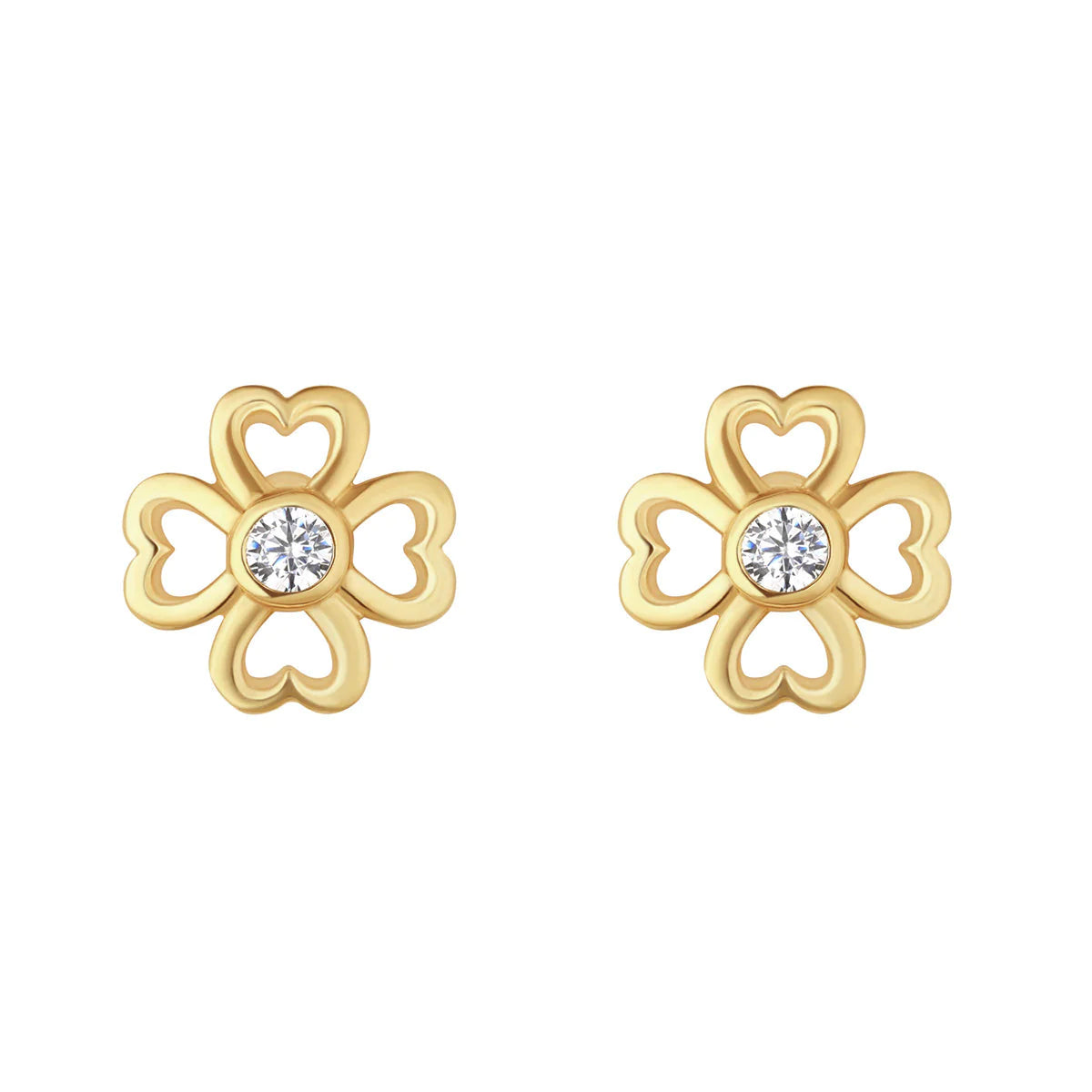 9CT GOLD CZ CENTRE CLOVER EARRINGS