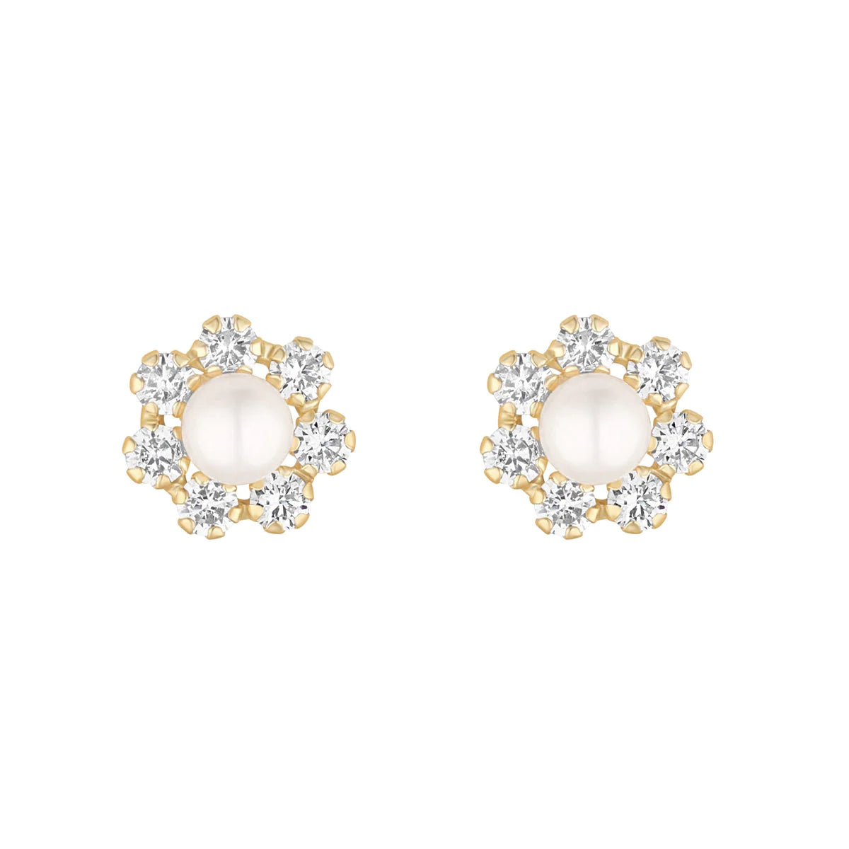 9CT GOLD CZ FLOWER PEARL STUD EARRINGS