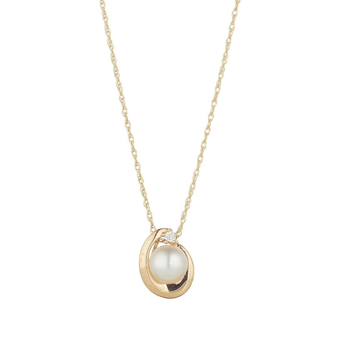 9ct Gold Fresh Water Pearl CZ Wave Necklace
