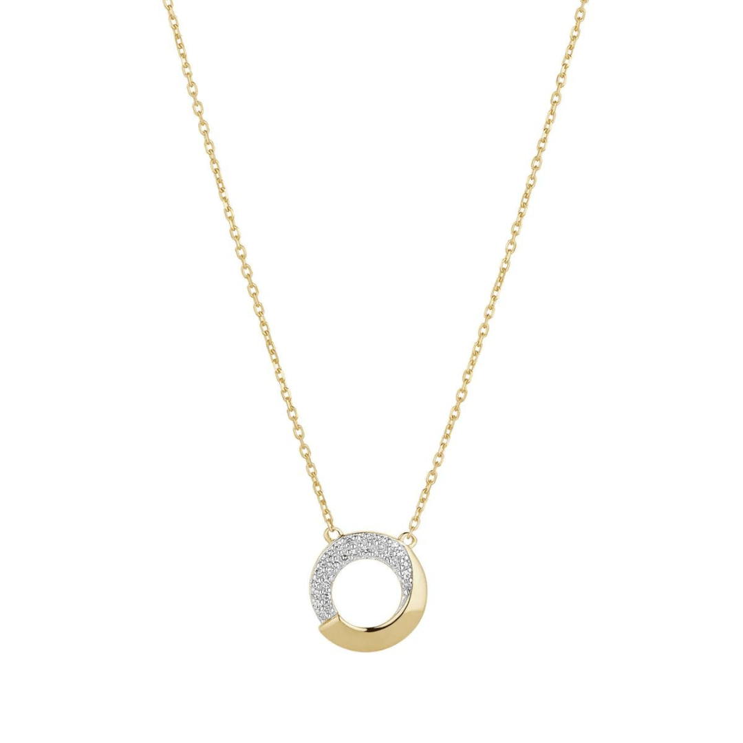 9ct Gold Diamond Half Set Open Circle Necklace