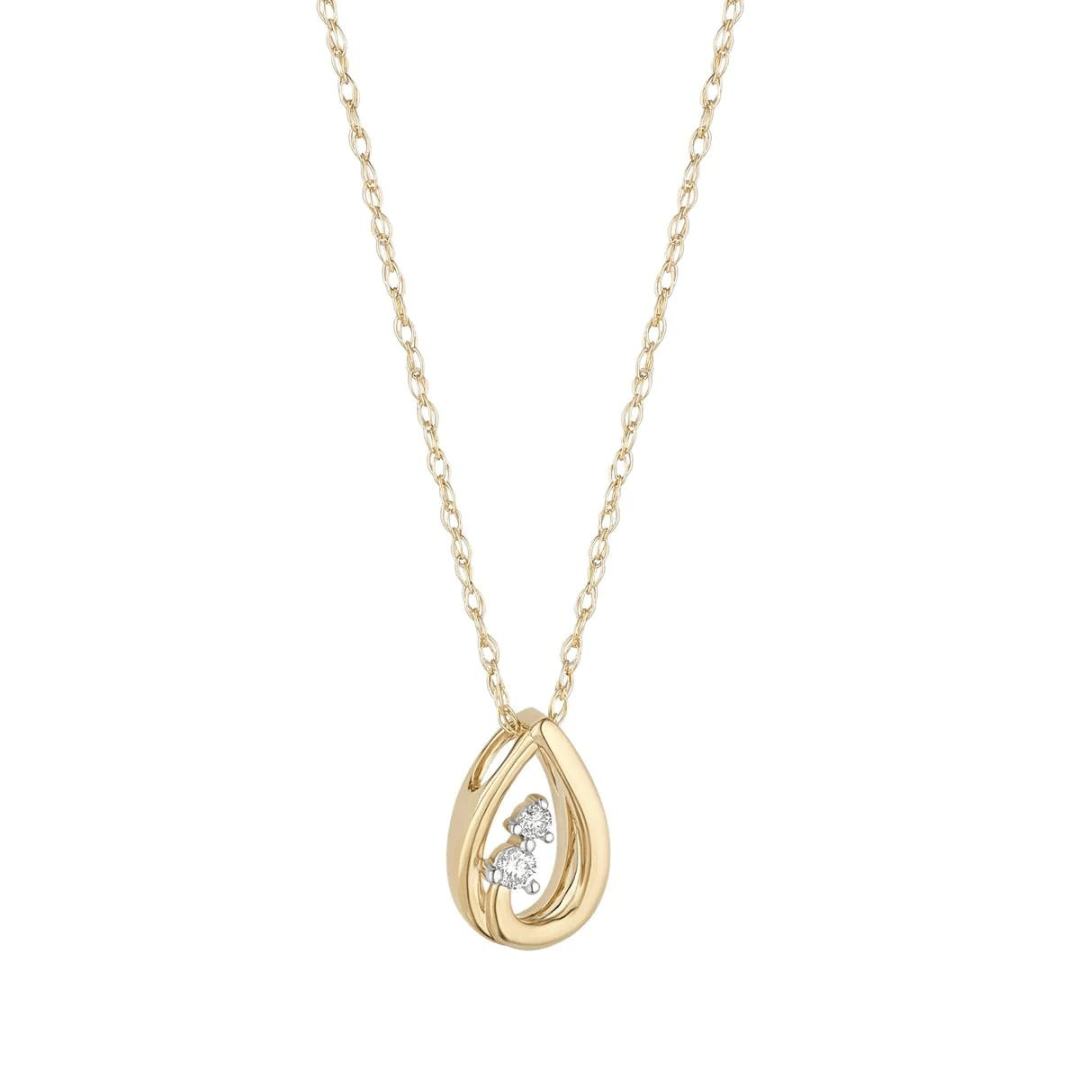 9ct Gold Diamond Swirl Teardrop Necklace