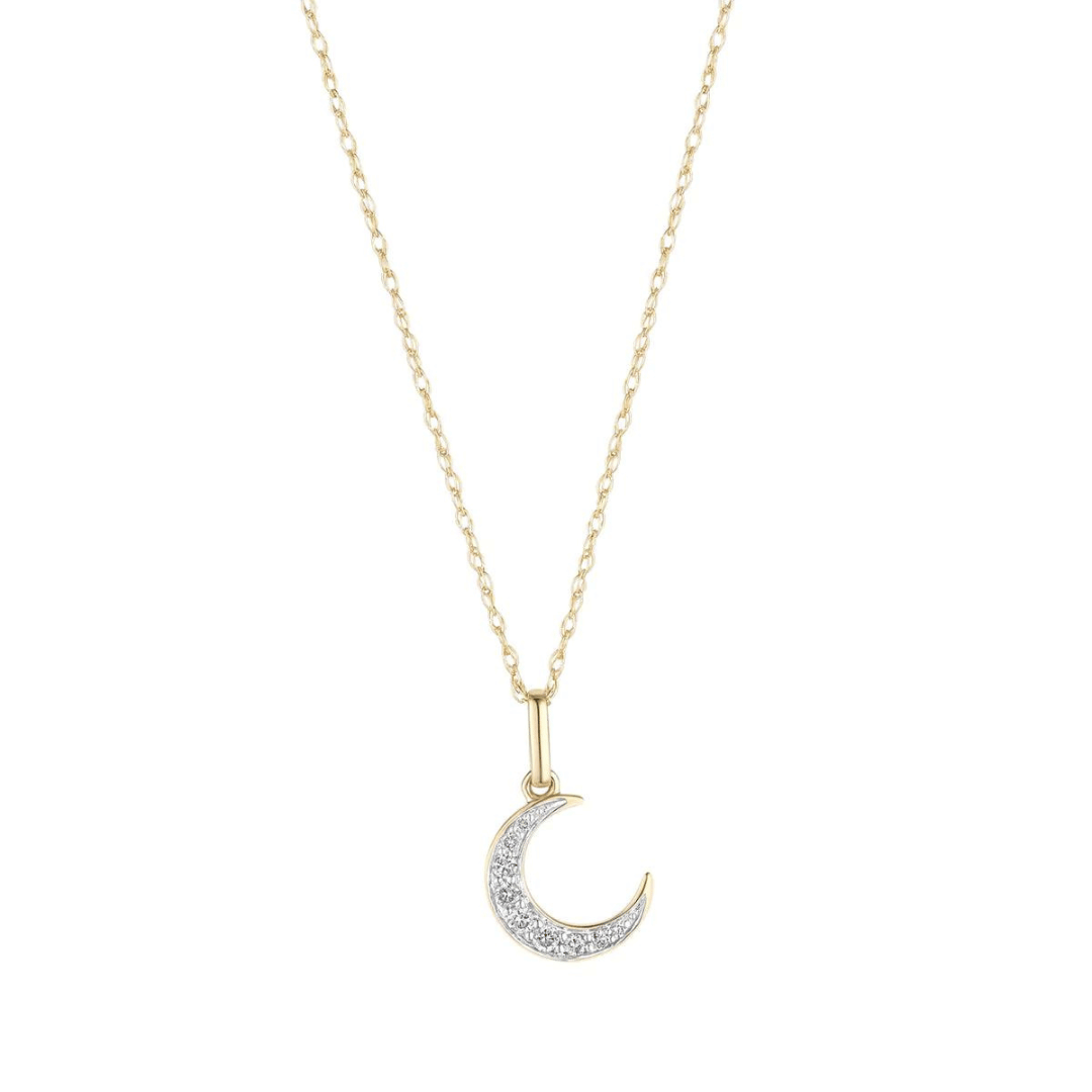 9ct Gold Diamond Set Crescent Moon Necklace