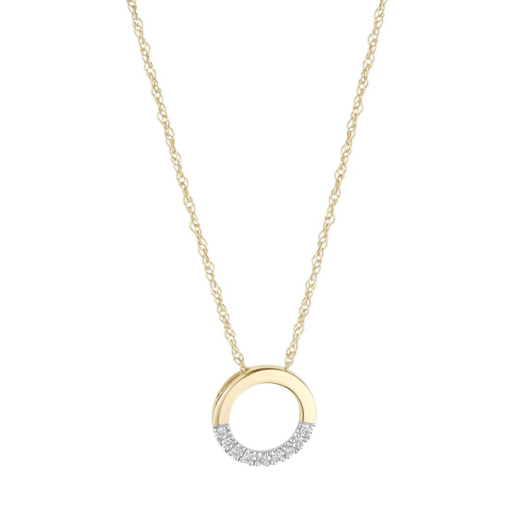 9ct Gold Diamond Set Arch Open Circle Necklace