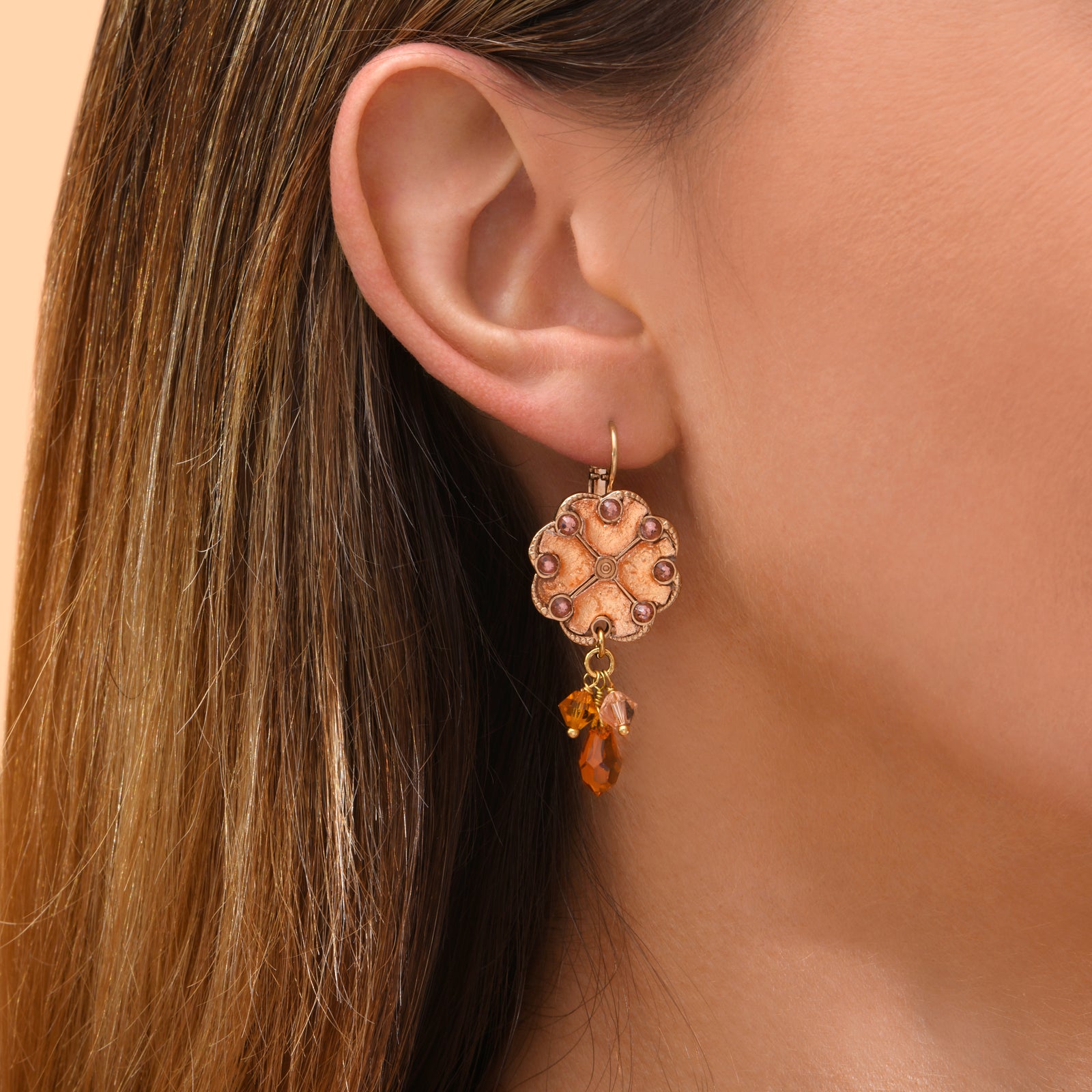 Warm petal bead-drop earrings