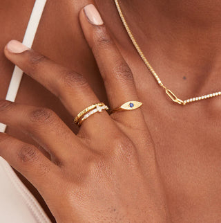 Gold Lapis Evil Eye Adjustable Ring