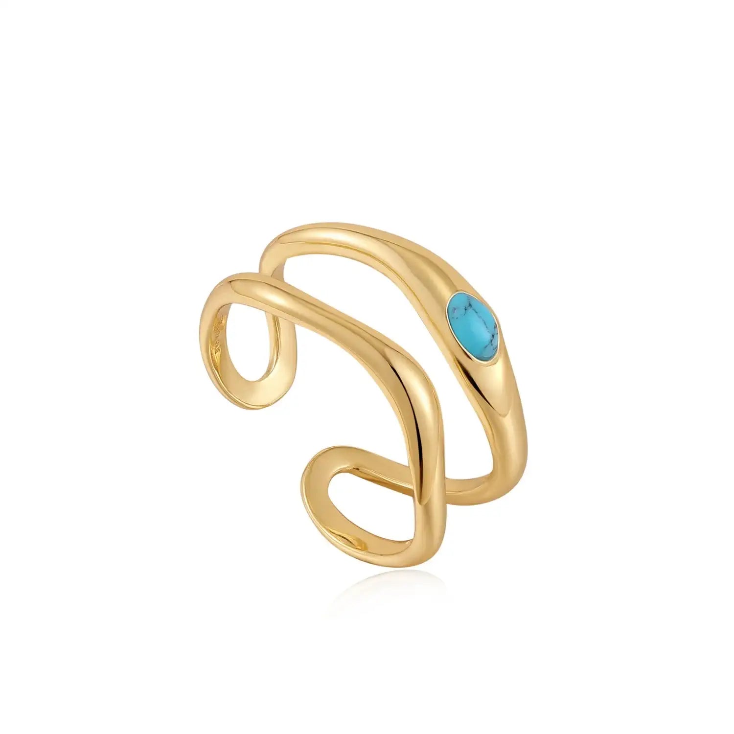 Turquoise Wave Double Band Ring Gold