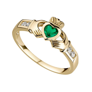 10K Gold Synthetic Emerald Claddagh Ring