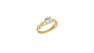 9ct Yellow Gold White CZ Plaited Solitaire Ring