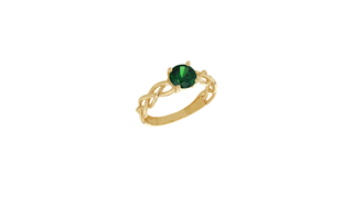 9ct Yellow Gold Green CZ Plaited Solitaire Ring