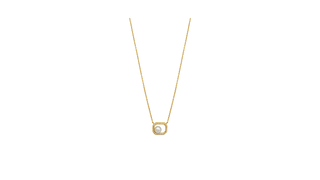 9ct Gold CZ Rectangle Pearl Centre Necklace