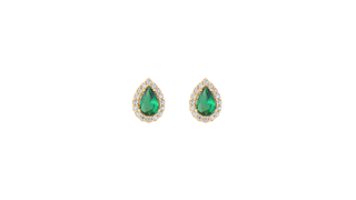 9ct Gold Cz Emerald Tear Drop Earrings